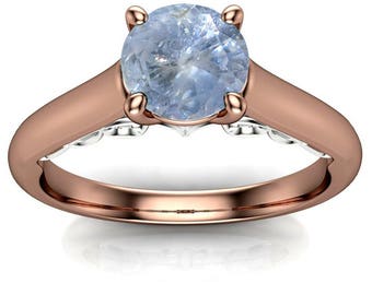 Montana Sapphire Engagement Ring, Genuine Round Sapphire, Solid 14k Rose, White, or Yellow Real Gold, American Gemstone Solitaire