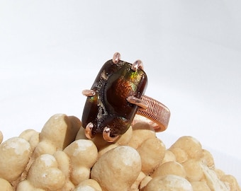 Fire Agate Ring, gemstone ring, natural stone, iridescent rainbow, copper ring, pinky ring, small finger ring, size 5