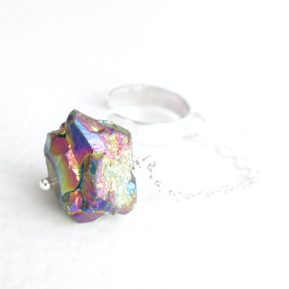 Rainbow Titanium Druzy Ear Cuff Cartilage Cuff by cindylouwho2