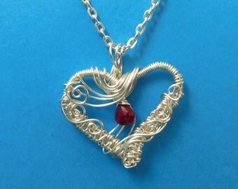 Genuine Ruby Jewelry, Heart Necklace, Gemstone Pendant, Girlfriend Gift, Present for Her, Wife Mother, Mom Daughter, Romantic Jewelry Ideas