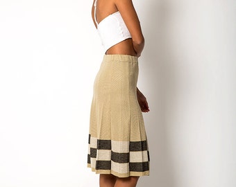 The Vintage Tan Colorblocked Pleated Knit Skirt