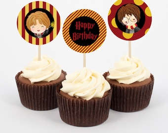 Harry Potter Birthday Cupcake Topper and wrappers, Instant Download Wizard Party, Kids party, Witchecraft Party, Print yourself