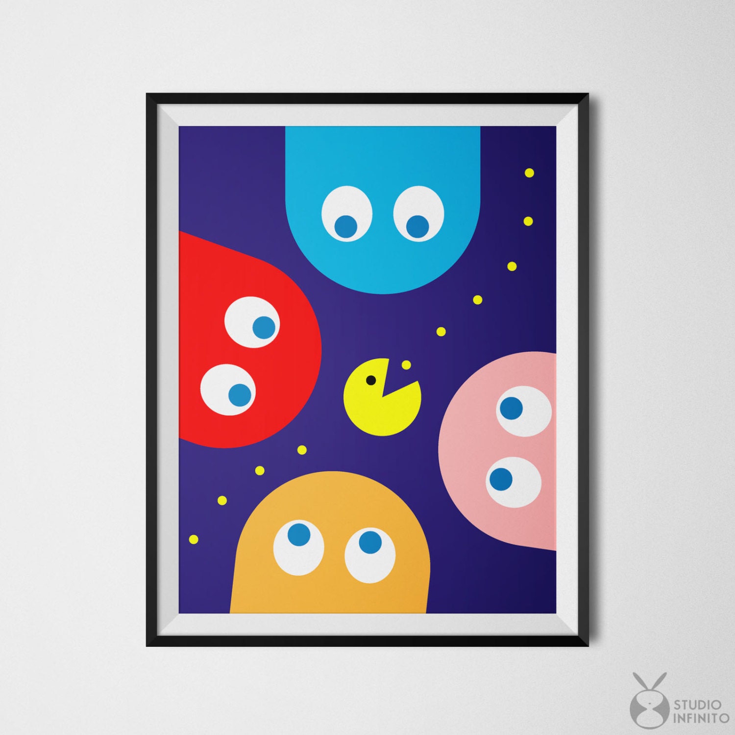 Pacman Poster Retro Video Game Art Print Pac Man Wall Art