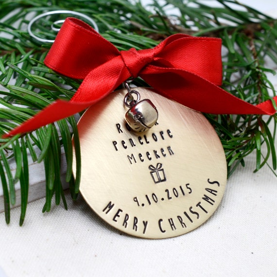 Personalized Brass Christmas Ornament Hand Stamped Christmas