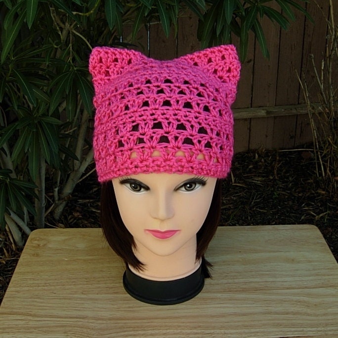 Hot Pink Pussy Cat Hat Summer Lace Pussyhat Lightweight Soft