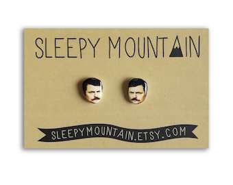 Ron Swanson Earrings - Parks and Recreation Studs