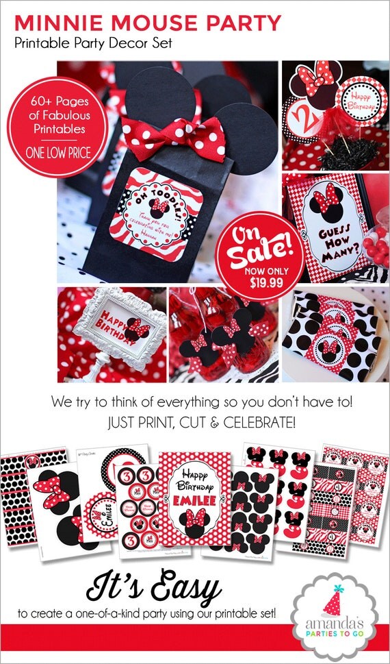 Minnie Mouse Birthday Decorations | Red Minnie Mouse Party | Minnie Mouse Birthday Party Decorations Printable | Amanda's Parties To Go Il_570xn