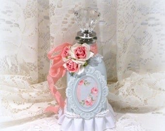 Embellished Bottle, Decorated Bottle, Altered Bottle, Shabby Chic Decor, Vanity Table Decor, Glass Bottle, Shabby Chic Bottle,perfume bottle
