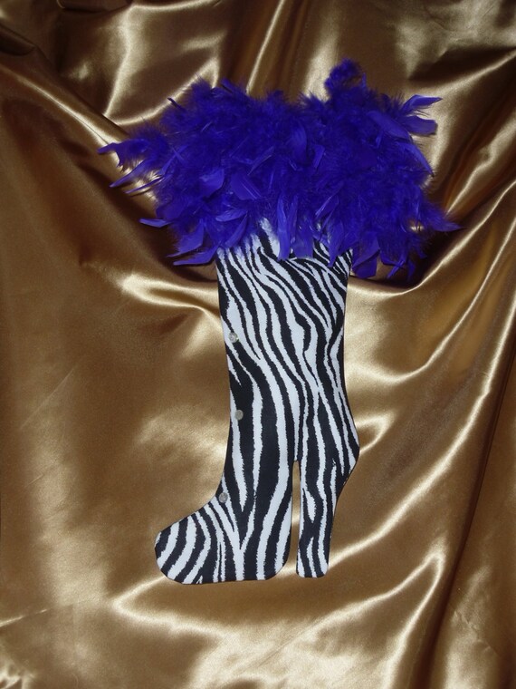 High Heel Christmas Stocking in Zebra Print with Purple