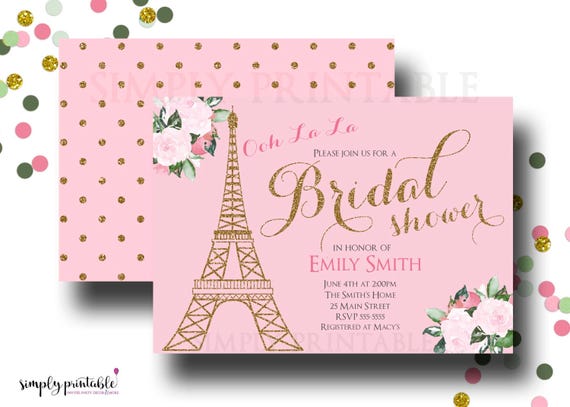 Paris Bridal Shower Invitation, Pink Gold Shower Invite, Eiffel Tower Theme Il_570xn