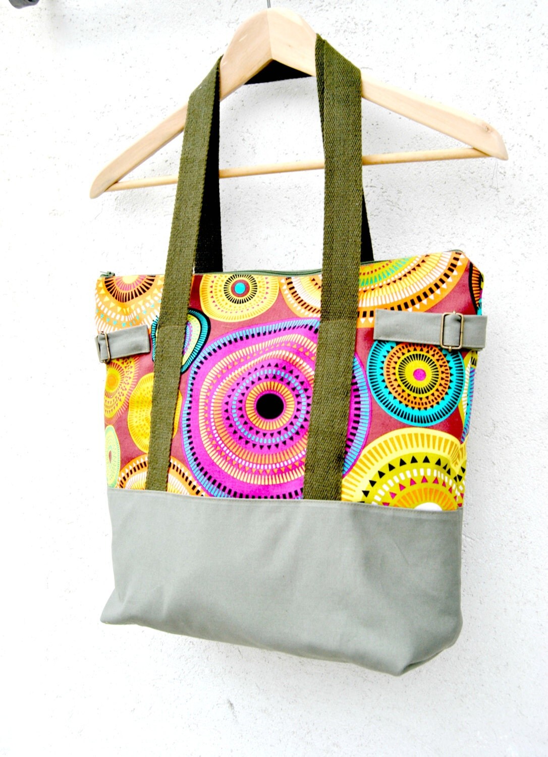 Canvas Tote Bag. Zipper Purse Native fabric. For school