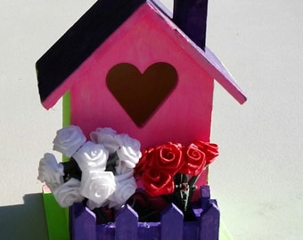 Small Wooden Decorative Bird House- Small Wooden Bird House- Decorative Bird House- Ready to Hang Decorative Wooden Bird House- Bird House