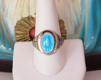 Hold for kikotheclown- do not buy unless you are them.-----Vintage VIRGIN MARY Enameled Man's Ring- 5.9g Sterling Ring- Stunning- size 10