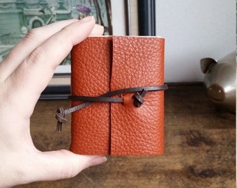Leather Journal, Orange Hand-Bound 3 x 3.5 Journals by The Orange Windmill 1805