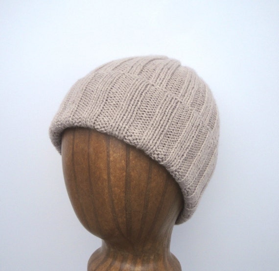 100% Cashmere Hand Knit Hat Loose Slouch Beanie Ribbed