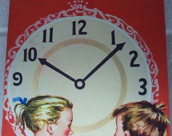 WHAT TIME IS It? Large Children's Book Pre-School Nursery Treasure Learning 1954 How to Tell Time
