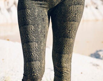 Viper leggings - Organic cotton leggings-Gold snake print -Snake print leggings-