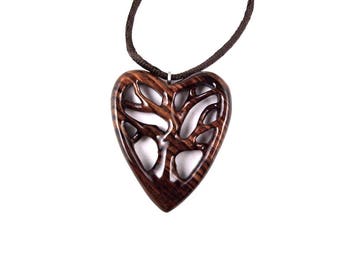 Wooden Heart Pendant, Wooden Tree of Life Necklace, Tree of Life Pendant, Wood Heart Necklace, 5th Anniversary Gift for Her, Wood Jewelry