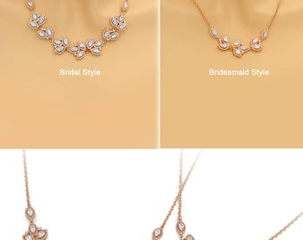 Wedding Necklace Rose gold plated Necklace Bridal Necklace CZ Necklace Wedding Jewelry Wedding Accessory Bridal Jewelry Bridesmaid Gift Tri