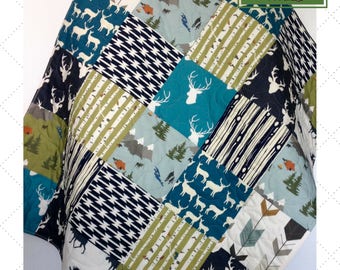 Baby Quilt, Rustic Baby Bedding, Woodland Baby Quilt, Moose Crib Bedding, Camping Crib Bedding, Buck Baby Bedding, Crib Bedding, Nursery