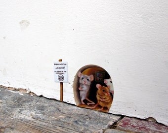 Miniature 'No Cats!' mouse hole wall sticker / decal