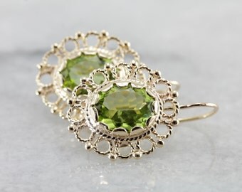 Ornate Peridot Drop Earrings in Yellow Gold T9MPP9-D