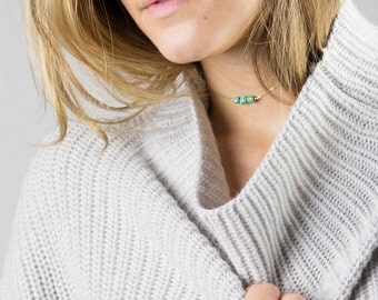 Choker Necklace, REAL Turquoise Beaded Choker • Dainty Chain Choker / Short Layering Necklace • Gold Fill, Sterling Silver, Rose Gold, LN635
