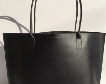 Medium Premium Black Leather Tote
