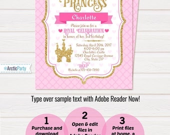 Princess Party Invitations - Princess Invitation - Princess Birthday Invitations - Princess Party Ideas - INSTANT DOWNLOAD - Edit NOW!