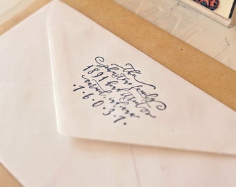 Calligraphy Inspired Address Stamp - Custom Return Address Rubber Stamp - Housewarming Gift - Wedding Stamp - Luxury