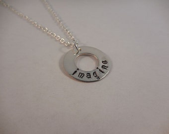 Imagine Hand Stamped Silver-Filled Washer Necklace