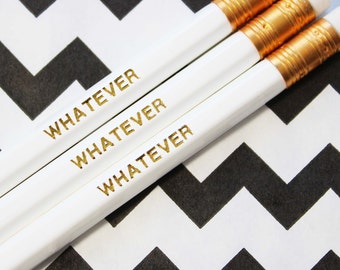 Funny foil engraved pencil, whatever gift, funny stationery, Whatever pencil gift set