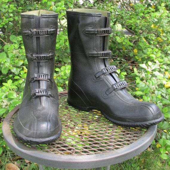 Items similar to Vintage 1940s Ball Band Black Rubber Galoshes Metal ...