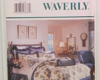 Butterick 5860 (c. 1998) Waverly, Bedroom Decor, Dust Ruffle, Bed Caddy, Duvet Cover, Valance, Drapes, Pillow, Home Decor, Cottage Decor