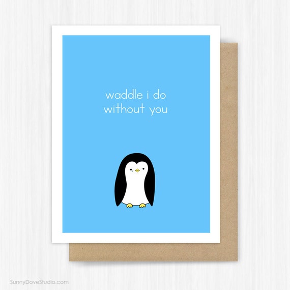 Goodbye Card For Friend Her Him I Miss You Cute Funny Penguin