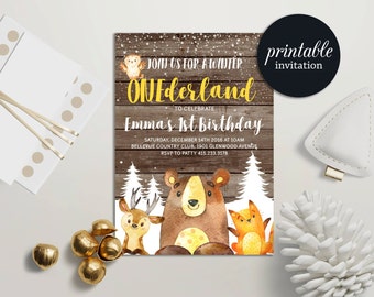 Winter Onederland Invitation, Winter Birthday Invitation Printable, First Birthday Invitation, 1st Birthday Invitation Woodland Birthday
