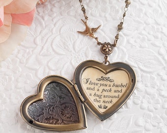 I love you a bushel and a peck and a hug around the neck Large Heart Necklace Grandma Gift Mom Gifts Nana Gift Granddaughter Gift Love Quote