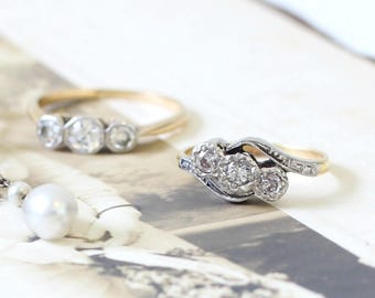 Antique Diamond Ring, Diamond Crossover Ring, Diamond Engagement Ring, Platinum and Yellow Gold Ring, Vintage Engagement Ring, Antique Ring