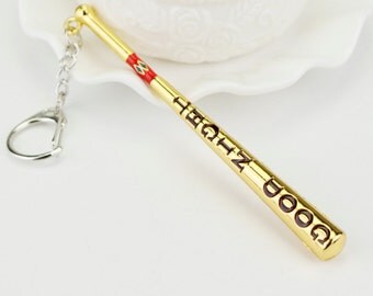 Limited Edition GOLD Suicide Squad Harley Quinn Bat Keychain with packaging
