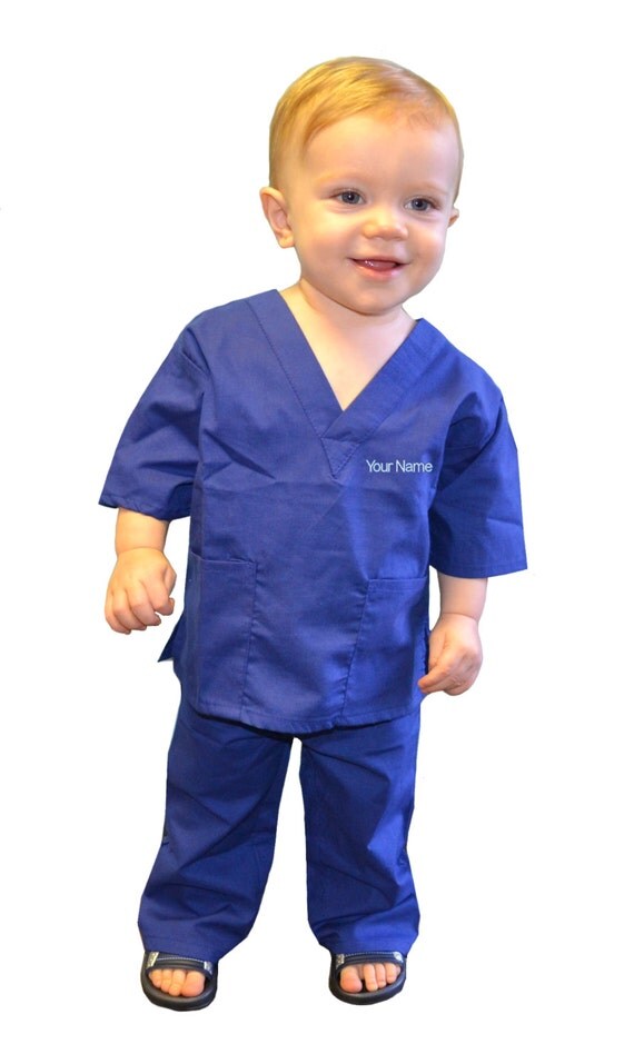 Embroidered Personalized Royal Blue Toddler Kids Scrubs for