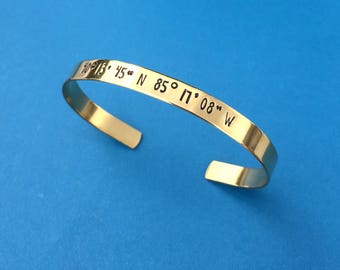 Personalized Bracelet, Custom Coordinates Bracelet, {BRASS} Hand Stamped Cuff, Friend Gift, Sister Gift, Wedding Gift, Big Little Sorority