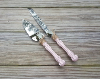 Rustic Wedding Cake Server Set, Cake and Knife Serving Set, Wedding Cake Server, Wedding Cake Cutting Set, Cake Server and Knife, Cake Decor