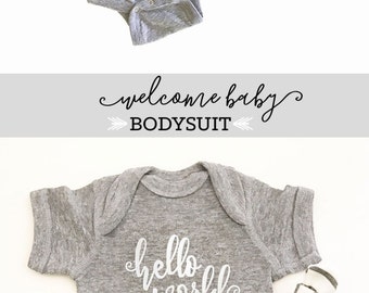Personalized Baby Gifts Custom Baby Onesie Personalized Baby Shirt Coming Home Outfit Baby Boy Hello World Onesie (EB3168HLW) BODYSUIT ONLY