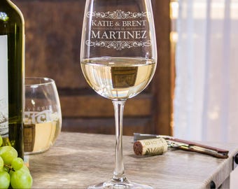 Personalized Gift, Bridal Wine Glasses, Engraved Wine Glasses, Bride Gift, White Wine Glasses, Engagement Gift, Laser Etched Wine Glasses
