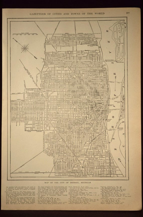 Detroit Map Detroit Street Map Antique Michigan 1920