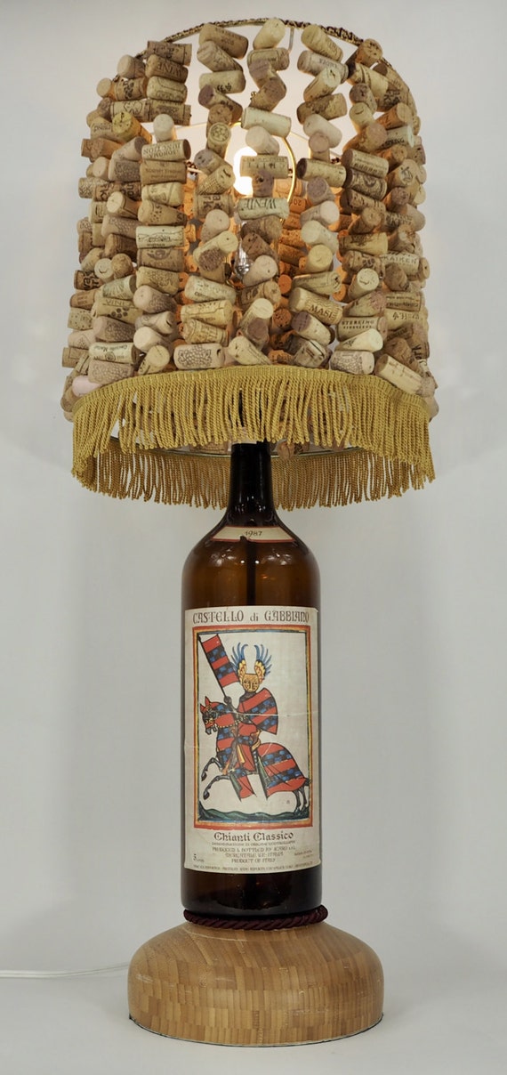 OOAK Vintage Wine Bottle Lamp and Strung Wine Cork Lampshade