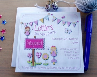Fairy Party Invitations, Personalised Fairy Birthday Invites, Printed Party Invitations, Personalised Fairy Invites, Fairy Party Theme