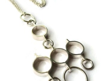 Mid 1970s Jorma Laine modernist sterling pendant, 1976 London import mark, Finnish Nordic midmod necklace, Scandinavian silver Finland #1039