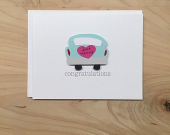 Wedding Congratulations Card, Bridal Shower Card, Just Married Wedding Car, Congratulations Card