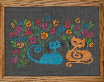 Modern Cross Stitch Pattern / PDF Chart Instant Download / HAPPY Family / Cat Family / Gift for Pet Lover / Gift for Cat Lover / Cats